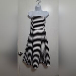 Sans Souci Black and White Striped Strapless Dress Large NWT